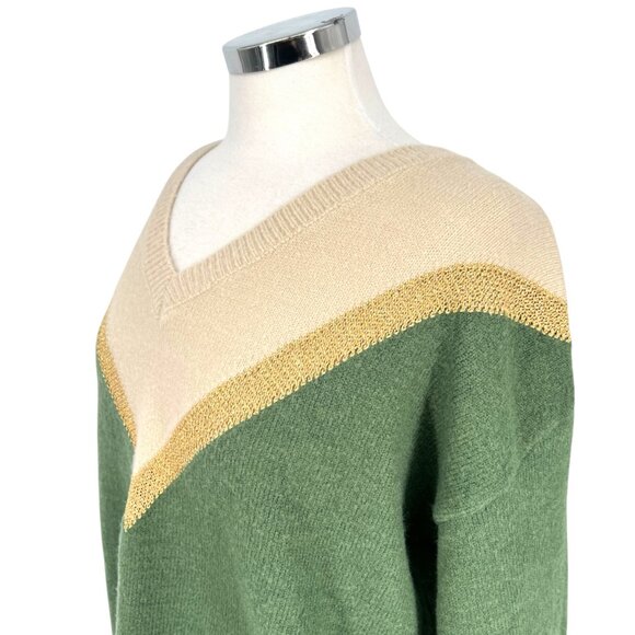 Aaron & Amber Chevron V-Neck Sweater Beige Gold Green Size Medium - Picture 5 of 12
